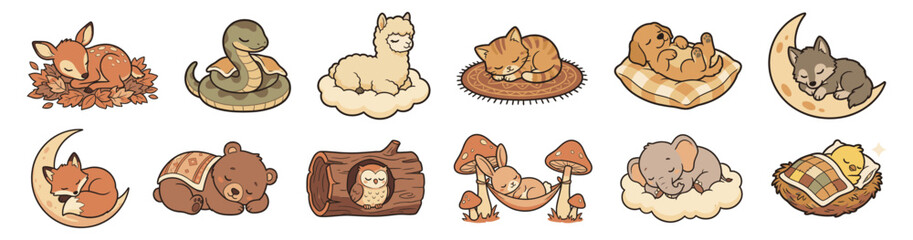 Set kids  animals sleep. Cartoon animal sleep.