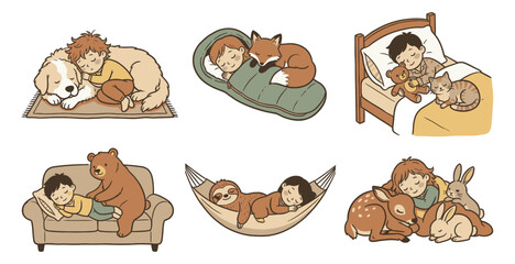 Children sleep with animals.