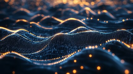 Dynamic abstract flow of data points with vibrant glowing lights for professional modern technology or science presentation background designs