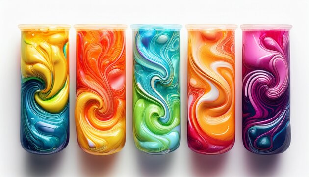 colorful slime variations with vibrant swirls and textures isolated on white background - Powered by Adobe
