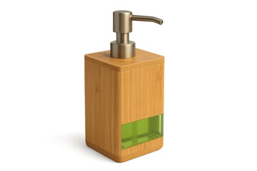 Obraz premium Bamboo soap dispenser with metal pump, presenting eco-friendly bathroom hygiene and refillable liquid container
