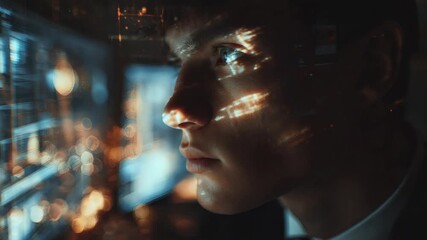 Data analyst observing financial statistics reflection - Powered by Adobe