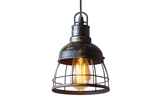 industrial metal cage pendant light hanging lamp edison bulb lightinglamp isolated on a white backgroundthis has clipping path - Powered by Adobe