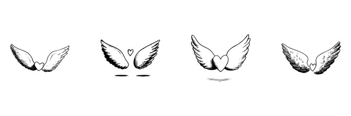 Obraz premium Heart With Wings Doodle Sketch Set. Love, Freedom, And Spirituality Symbolism In Hand Drawn Style Collection. Romantic And Inspirational Design. Isolated Vector Illustration