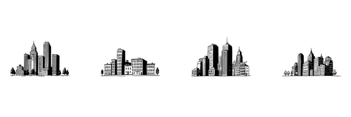 Obraz premium City Skyline Doodle Sketch Set. Urban Architecture And Skyscraper Illustrations In Hand Drawn Style Collection. Metropolitan Landscape And Cityscape Design. Isolated Vector Illustration