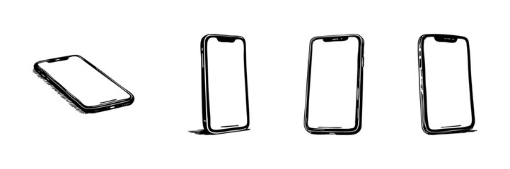 Smartphone Outline Doodle Sketch Set. Mobile Device Technology And Communication In Hand Drawn Style Collection. Versatile Smartphone Illustrations. Isolated Vector Illustration
