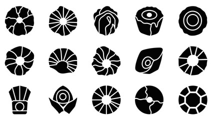 Set of abstract black glyph icons with organic, floral, and geometric patterns, designed in a simple, bold silhouette style for versatile branding and creative projects