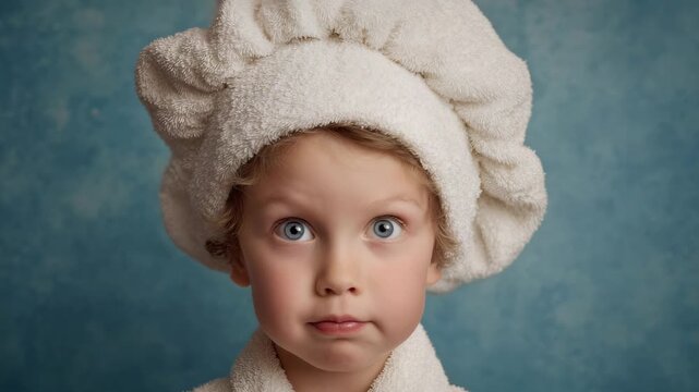 Funny little boy chef making silly faces