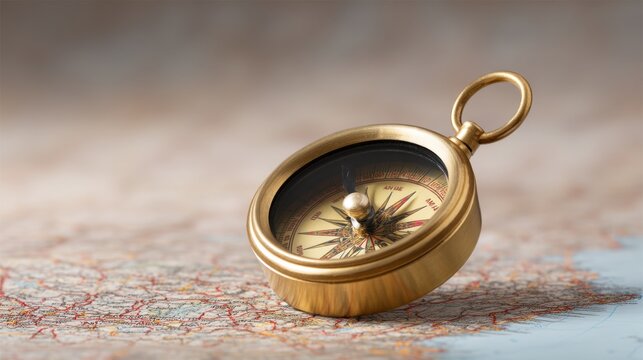 Vintage compass resting on a map, symbolizing adventure, exploration, and navigation through travel and journeys in the great outdoors - Powered by Adobe