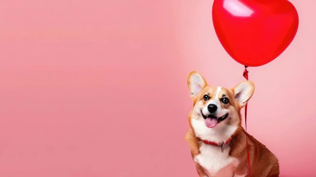 Happy Corgi with Red Balloon