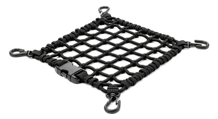 Black elastic cargo net with plastic hooks and buckle
