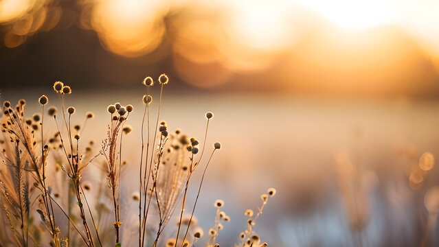 Ethereal Feathery Seed Heads in Golden Sunlight with Soft Bokeh