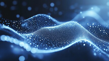 Dynamic blue digital wave with glowing particles for modern technology, science, or innovative business backgrounds and futuristic design projects