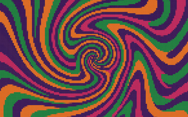 Abstract Pixelated Whirlpool with Swirling Orange, Purple, Green and Pink Waves