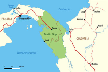 Obraz premium Vector Map of the Darién Gap between Panama and Colombia