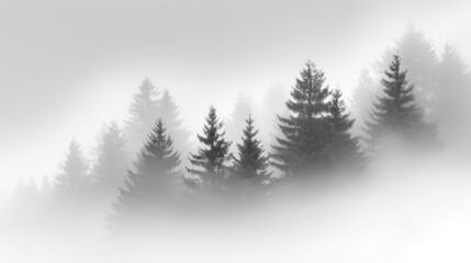 Obraz premium Ethereal Forest Scene with Pine Trees in Misty Fog Creating a Serene and Mysterious Atmosphere for Nature Lovers and Landscape Photography Enthusiasts