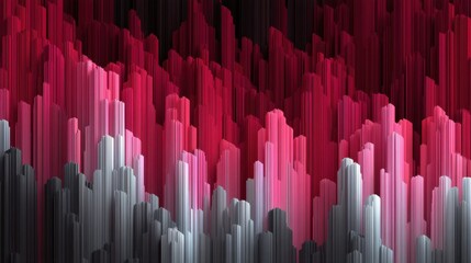 Obraz premium Abstract gradient design featuring vertical stripes in shades of red, pink, gray, and black with a three-dimensional appearance for modern visuals