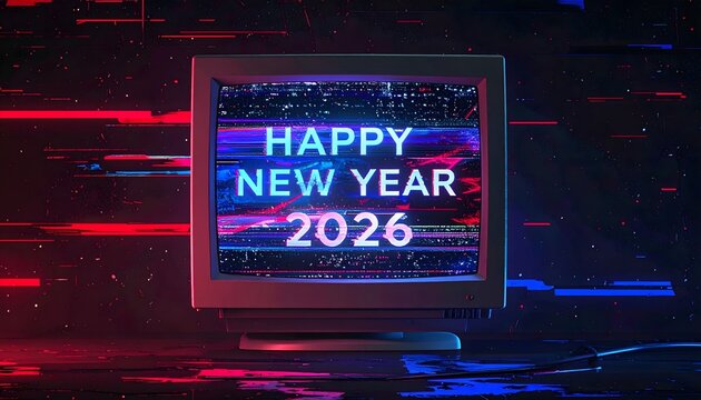 Happy New Year 2026 Retro Aesthetic CRT TV Art