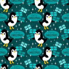 Christmas animals seamless penguin pattern for wrapping paper and fabrics and kids print