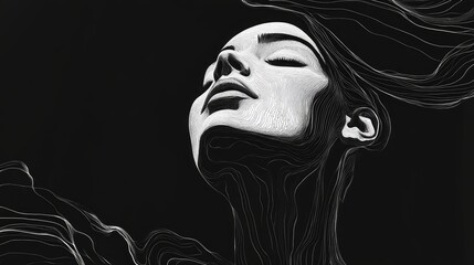 A woman with a long dark hair is looking at the camera