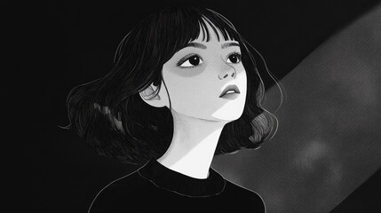 A woman with long hair is looking at the camera