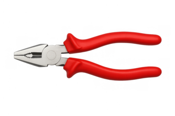 Pliers featuring red handles and metal jaws, a versatile tool for various tasks like gripping, bending, and cutting wires