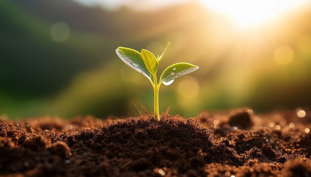 dew kissed sprout emerges from rich earth symbolizing new beginnings and sustainable growth