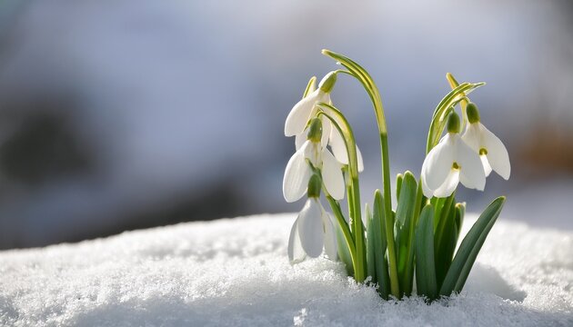 delicate snowdrop flowers emerging from snow symbolizing spring s arrival and the beauty of nature