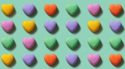 Colorful Heart-Shaped Treats on a Soft Green Background, Perfect for Celebrations, Parties, or Sweet Moments with Friends and Loved Ones