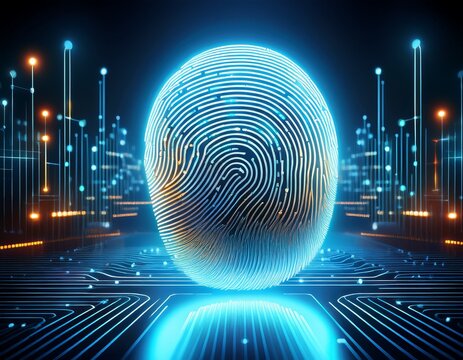 digital fingerprint authentication represents advanced security biometric identification and high tech data protection systems