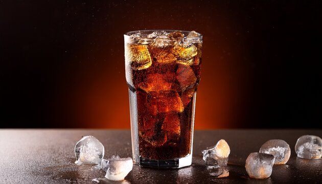 iced cola in tall glass refreshing drink bubbles ice cubes - Powered by Adobe