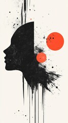 A woman's face is shown in black and red