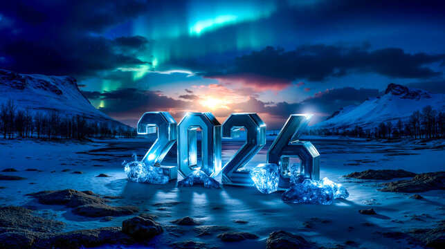 A number of ice cubes in the middle of a snowy landscape