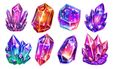 Vibrant Crystal Collection with Abstract Patterns and Colorful Geometric Shapes
