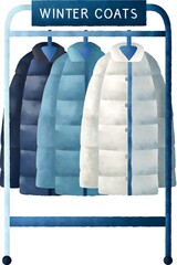 Colorful winter coats displayed on a rack for cold weather  