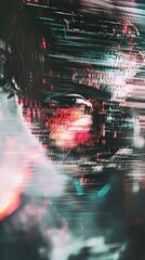 A blurry face with a red eye