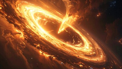 Swirling cosmic gas cloud and stellar energy in deep space abstract nebula and distant stars