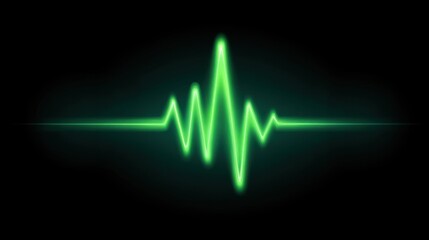 Green Heartbeat Pulse Line on Black Background for Medical or Technology Themes in Creative Design and Visual Arts