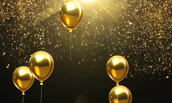 Golden balloons float amid glittering confetti, perfect for celebrating a luxurious and memorable occasion with style