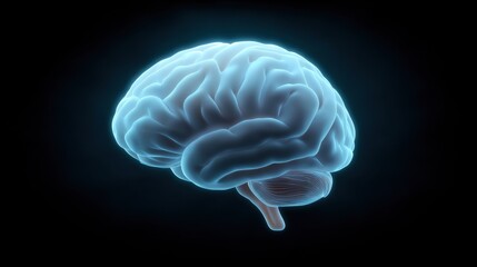 Digital Representation of a Human Brain with Glowing Effect on Dark Background, Concept of Neuroscience, Mental Health, and Innovative Technology