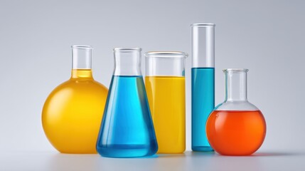 Colorful laboratory glassware filled with vibrant liquids in various shapes showcasing chemical reactions and experiments for educational use