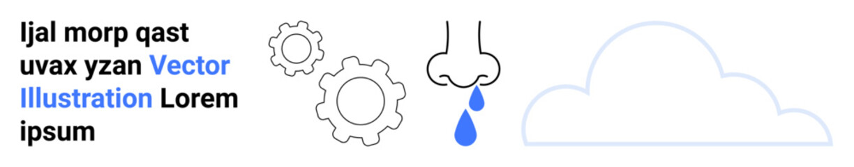 Cloud computing, data processing, digital services, innovation, efficiency, automation. Gears with a cloud and raindrop symbol. Cloud computing and data processing concept