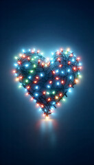 Heart symbol formed by Christmas Lights