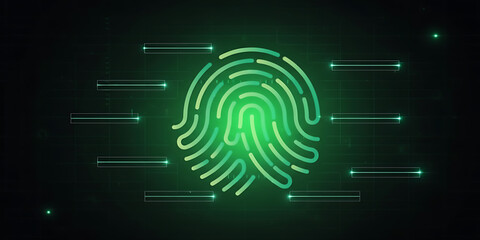 Futuristic fingerprint authentication system background with biometric scan pattern, digital identity access, cyber security interface, and abstract technology design for encryption.