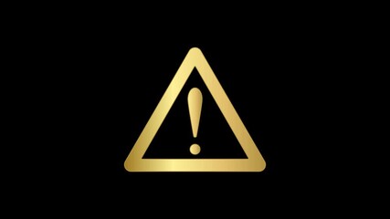 Warning animation icon. Triangular attention animated gold symbol. Danger golden badge