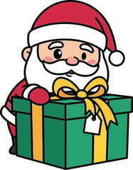 Santa claus christmas present gift box holiday vector illustration isolated on transparent background, Vector