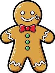 Gingerbread man christmas holiday cookie vector icon festive baked dessert character isolated on transparent background, Vector