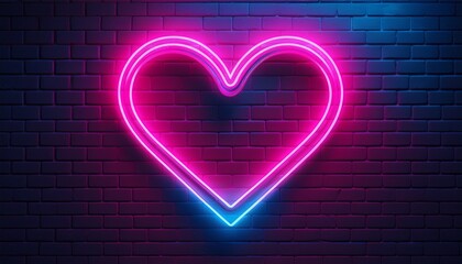 neon heart with a glow on the background of a dark brick wall neon sign pink and blue