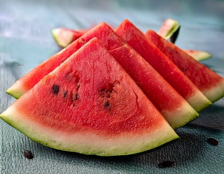 several slices of red and very fresh watermelon - Powered by Adobe