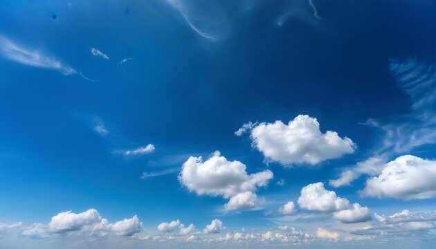 clear blue skies with fluffy white clouds summer sunlight creates a beautiful and bright atmosphere the wind gently moves the clouds creating a scenic pattern in the sky a perfect sunny day